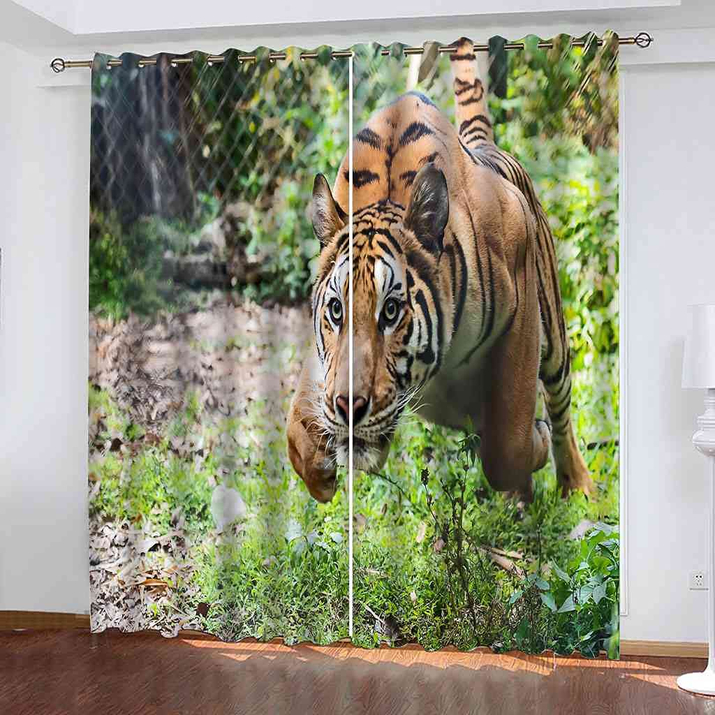 Rideau occultant tigre 300x270 cm lot de 2 en polyester pour chambre d'enfant et salon