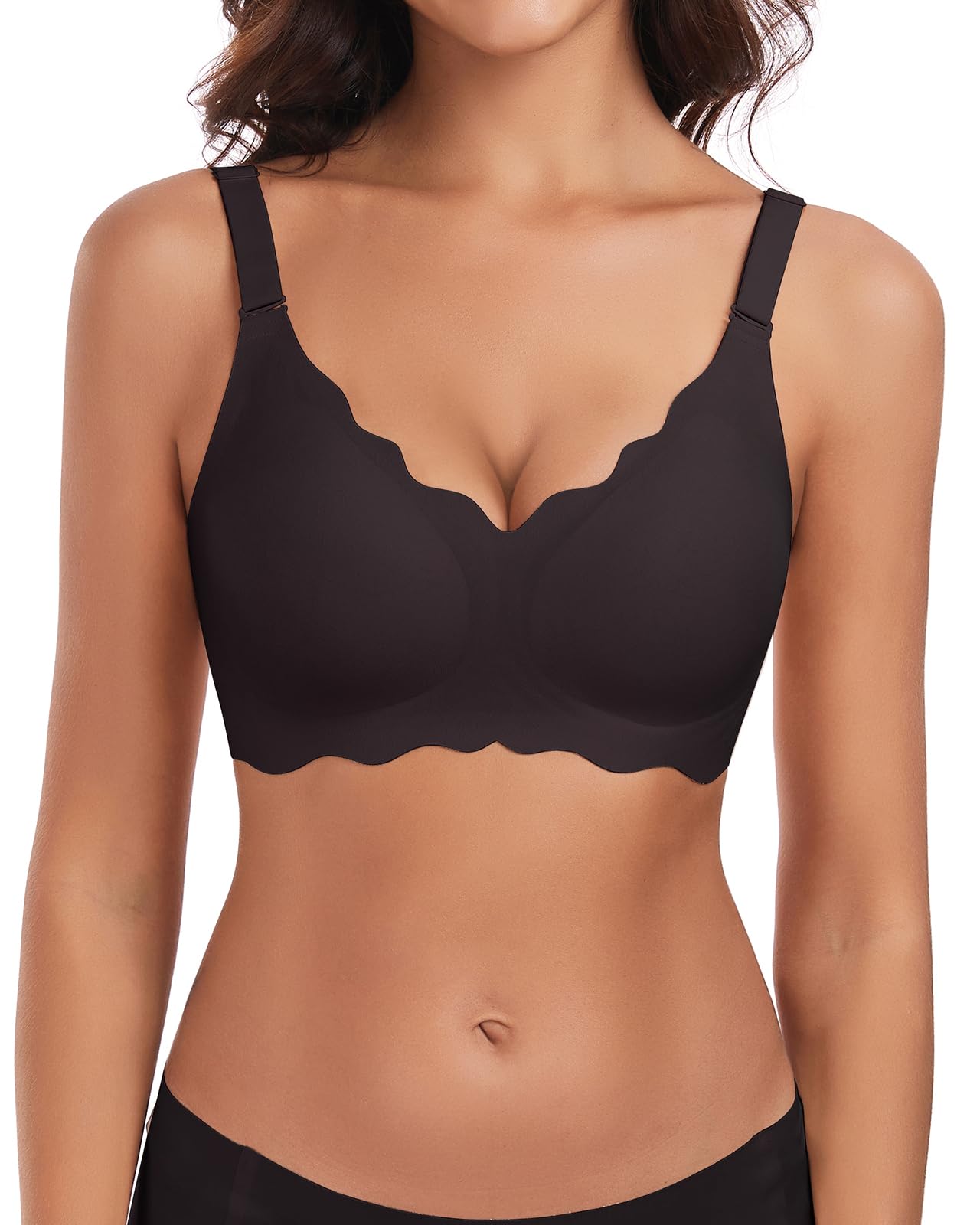 WOWENY BH voor Dames Zonder Bügel Gewatteerd Bügelloser Push up Bustier Bralette Zacht Comfort Naadloze BH, beige, L