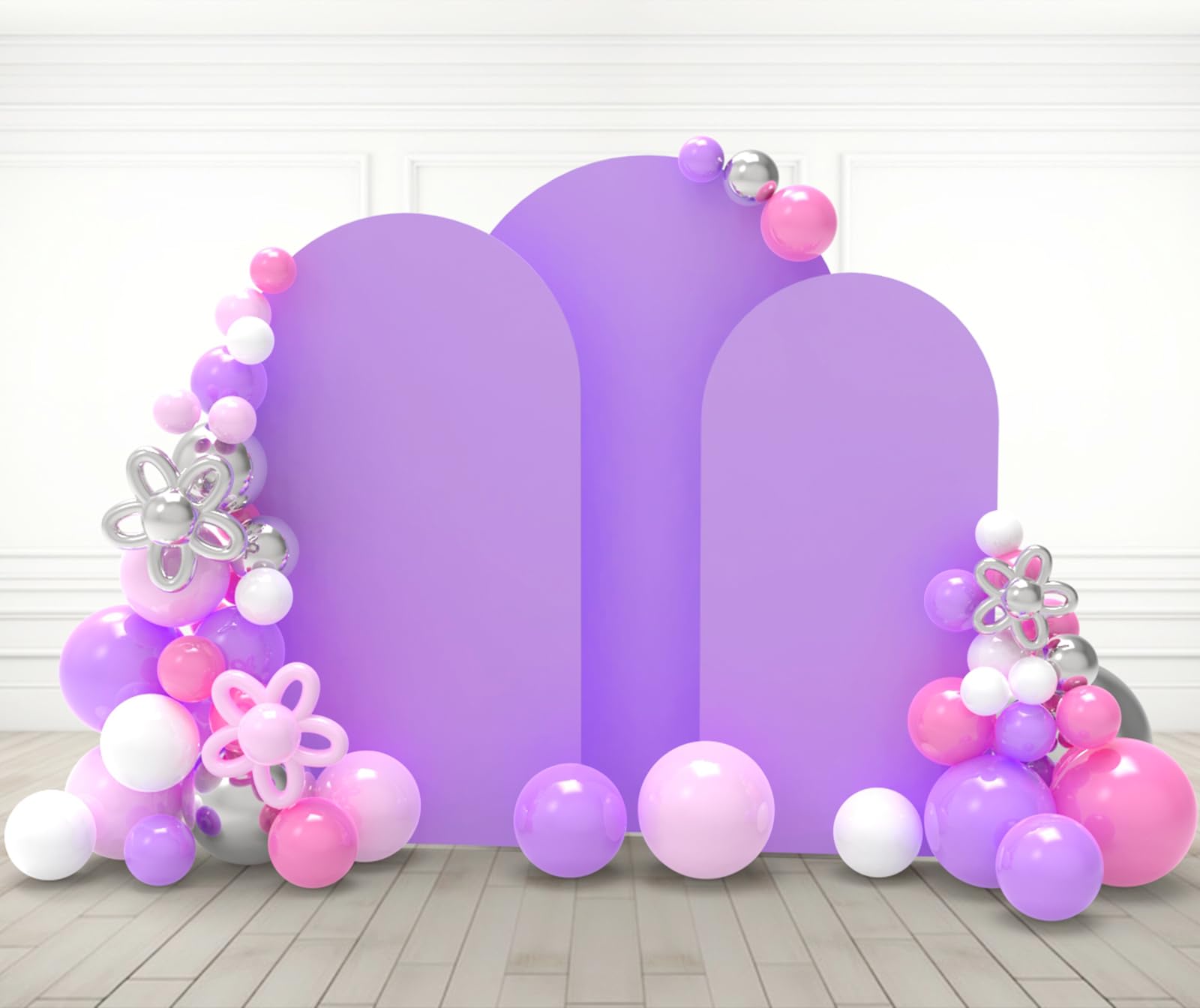 Babenest Purple Wedding Arch Cover Set of 3, Spandex Fitted Arch Backdrop Cover for Photo, Round Top Chiara Stand Cover for Party Birthday Baby Shower