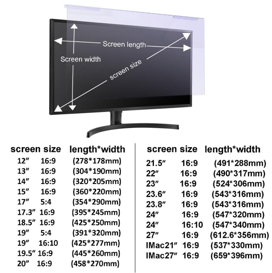 Luminexia 12-27 Pollici Computer Universale Filtro Anti Luce Blu,Pellicola Filtrante Anti-UV per la Protezione degli Occhi per Monitor& Desktop PC,Anti Affaticamento degli Occhi Protector,Rimovibile