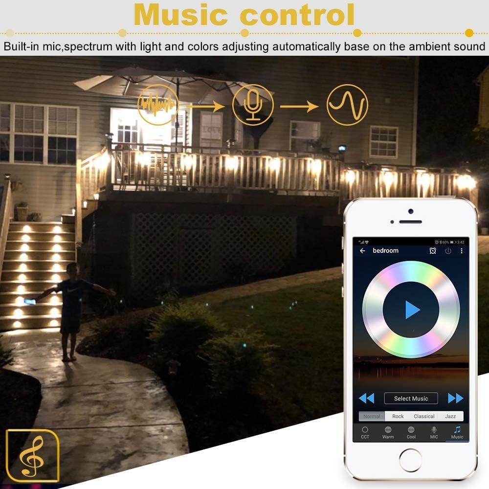Juego de 6 focos LED empotrables con Bluetooth, 1 W, blanco cálido, blanco frío, 3 en 1, 3000 K-6000 K, diámetro de 45 mm, IP67, resistente al agua, foco LED empotrable para exteriores, función