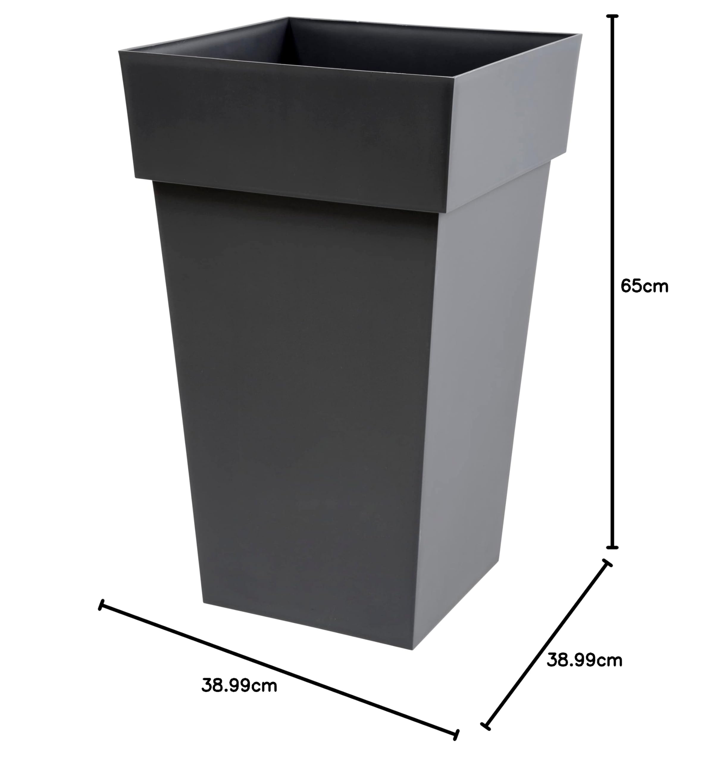 EDA - Pot de Fleur Carré Haut Toscane - Volume 62 L - 39 x 39 x H.65 cm, Gris Anthracite