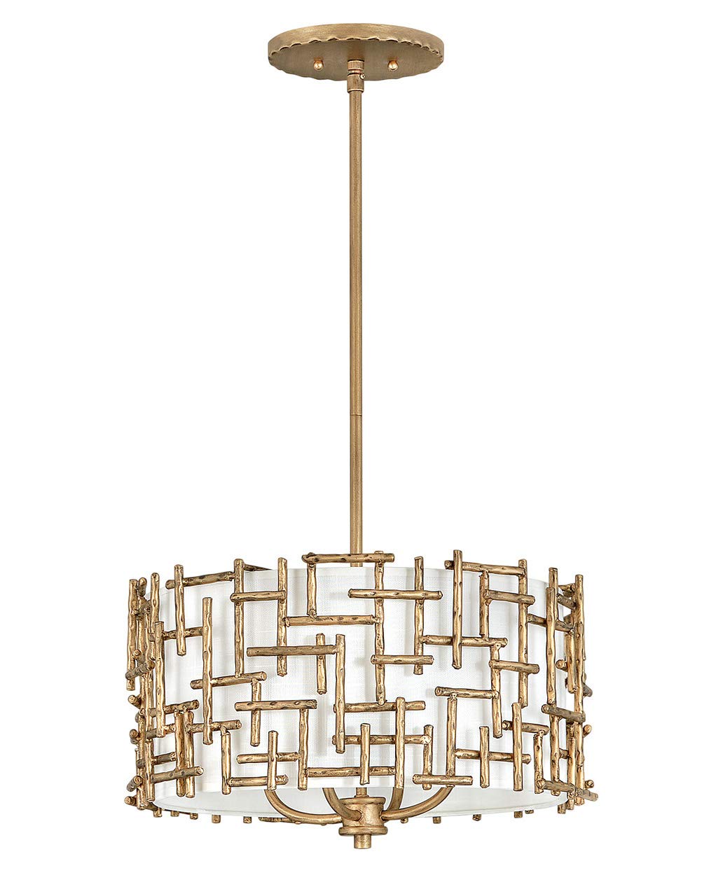 Fredrick Ramond Farrah Collection Four Light Small Drum Chandelier, Burnished Gold w/White Linen Shade