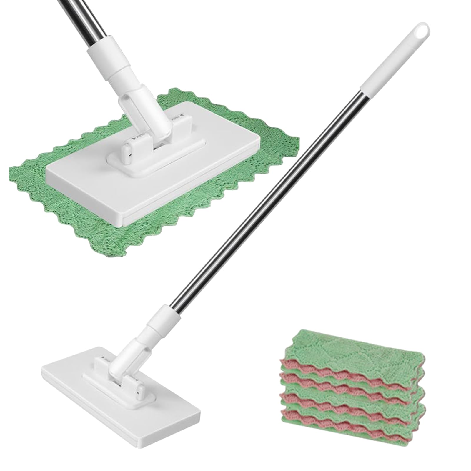 Mocio Piatto Con Panni Microfibra Riutilizzabili E Blocco A Pressione – Manico Lungo In Acciaio, Testa Girevole, Per Pavimenti, Piastrelle E Soffitti