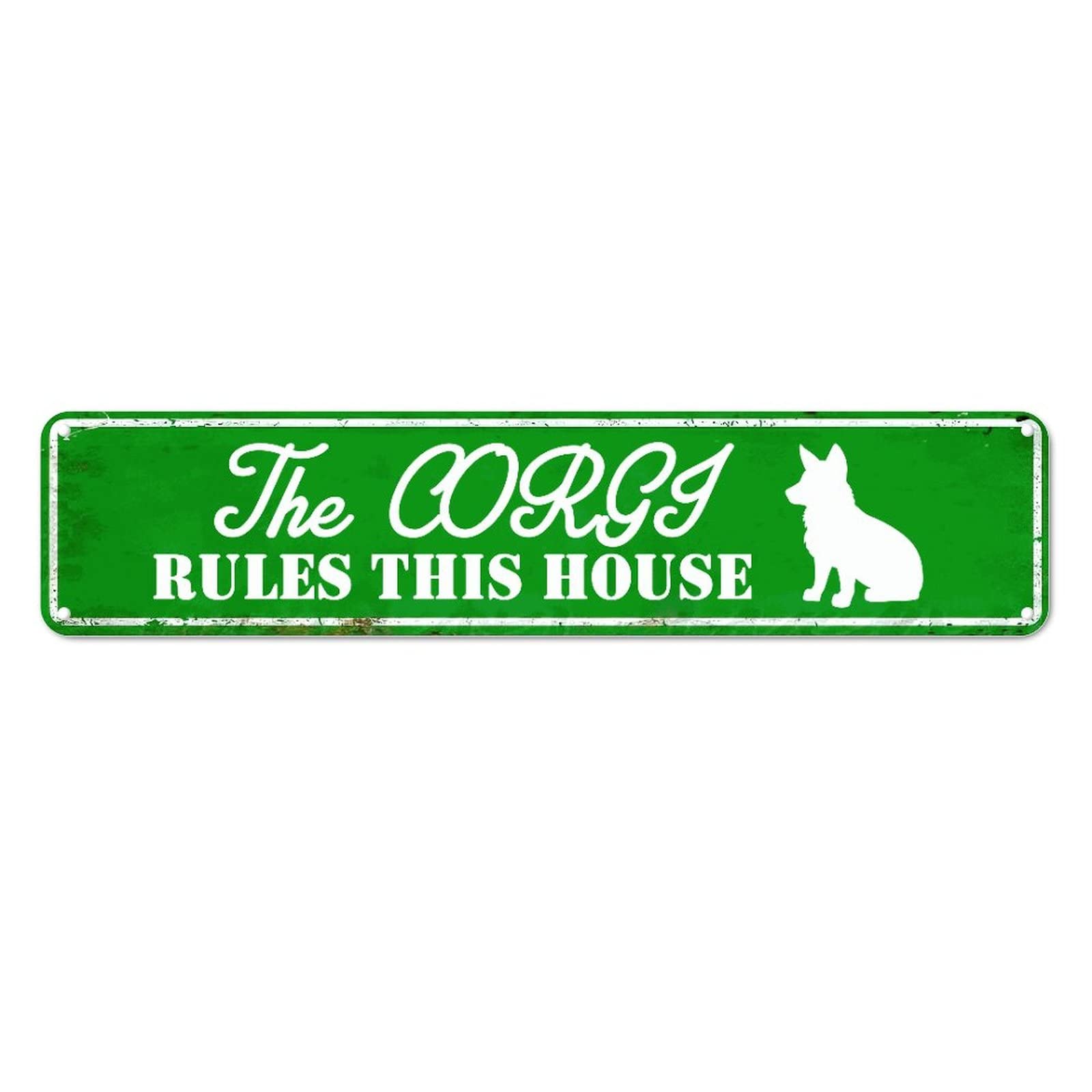 The Corgi Rules This House Retro Tin Signs Funny Aluminum Metal Sign for Home Kitchen Garden Yard Gallery Pub Club Decor 4x16 Inch