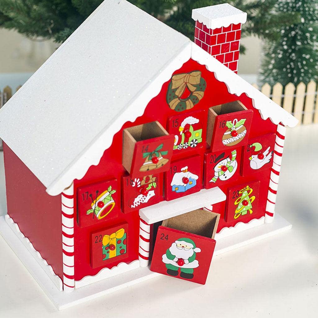 Adventskalender aus Holz, beleuchtet, 24 Schubladen, Urlaubsdekoration