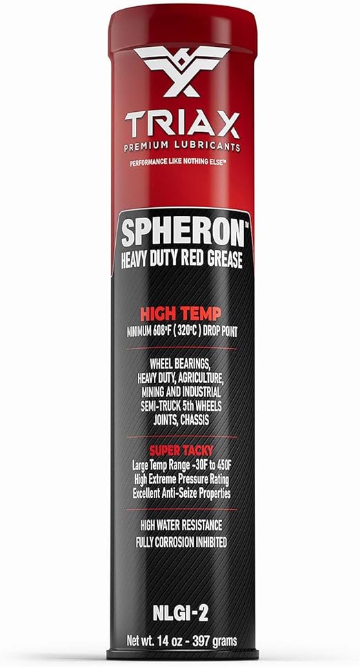 TRIAX Spheron Grease, Super Heavy Duty, Red, High Temp, Ultra Tacky, Extreme Pressure, Virtually Waterproof; for 5th Wheel, Joints, Pivots, Wheel Bearings, and Chassis (1 Tube - 14 Oz)