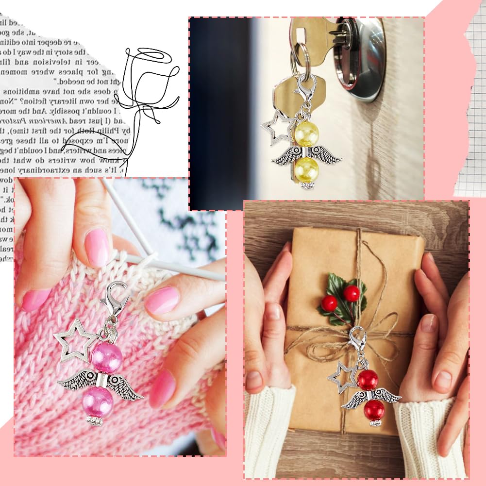 SUNNYCLUE 1 Box 24pcs 12 Colors Knit Marker Charms Crochet Knit Stitch Markers Glasses Angel Fairy Silver Wing Star Stitching Charm with Lobster Clasp for Women Weave Sewing Locking Crafts Accessories - Image 4