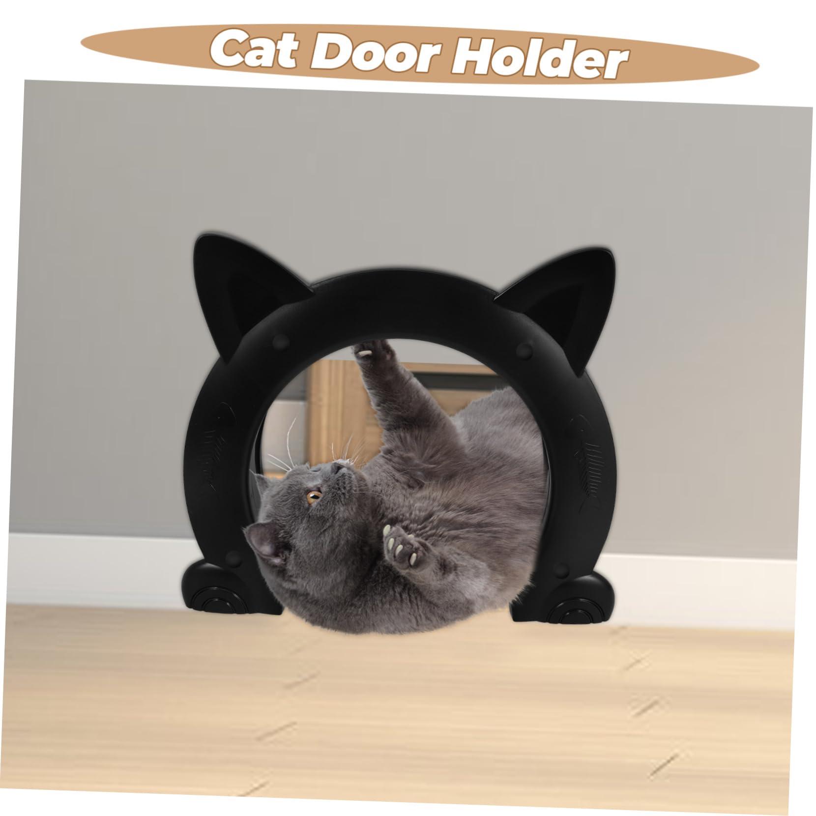 Katzenklappe für Innentüren in Katzenform aus Kunststoff, Schwarz