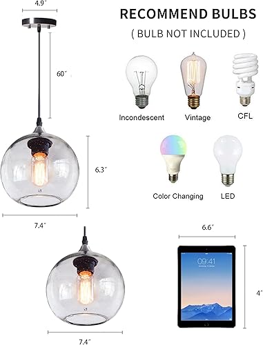 Miniatura 6 de ARIAMOTION Luces colgantes para isla de cocina, paquete de 3 unidades de vidrio soplado a mano, iluminación rústica moderna, burbujas transparentes