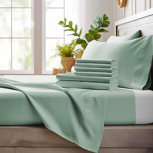 Bamboo Bay 6 Piece King Size Sheet Set, 100% Viscose Made from Bamboo, Breathable, Ultra Soft Cooling Bed Sheets for Hot Sleepers, Beddings with Deep Pockets Fit 16" Mattress, Sage Green