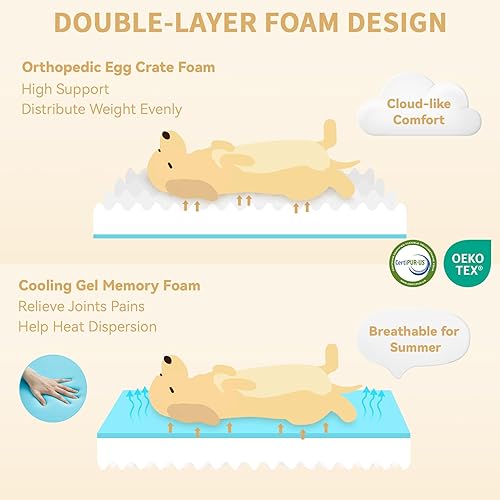 Miniatura 2 de Cama grande de espuma viscoelástica para perros con refuerzos, camas refrescantes para perros grandes, cama ortopédica impermeable para perros con