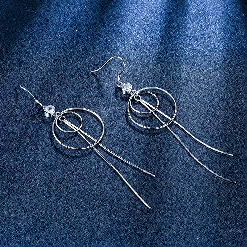 Lydreewam Long Drop Earrings for Women 925 Sterling Silver Dangle Earrings with Hollow Circle & 3A Cubic Zirconia, Gift Box Packed