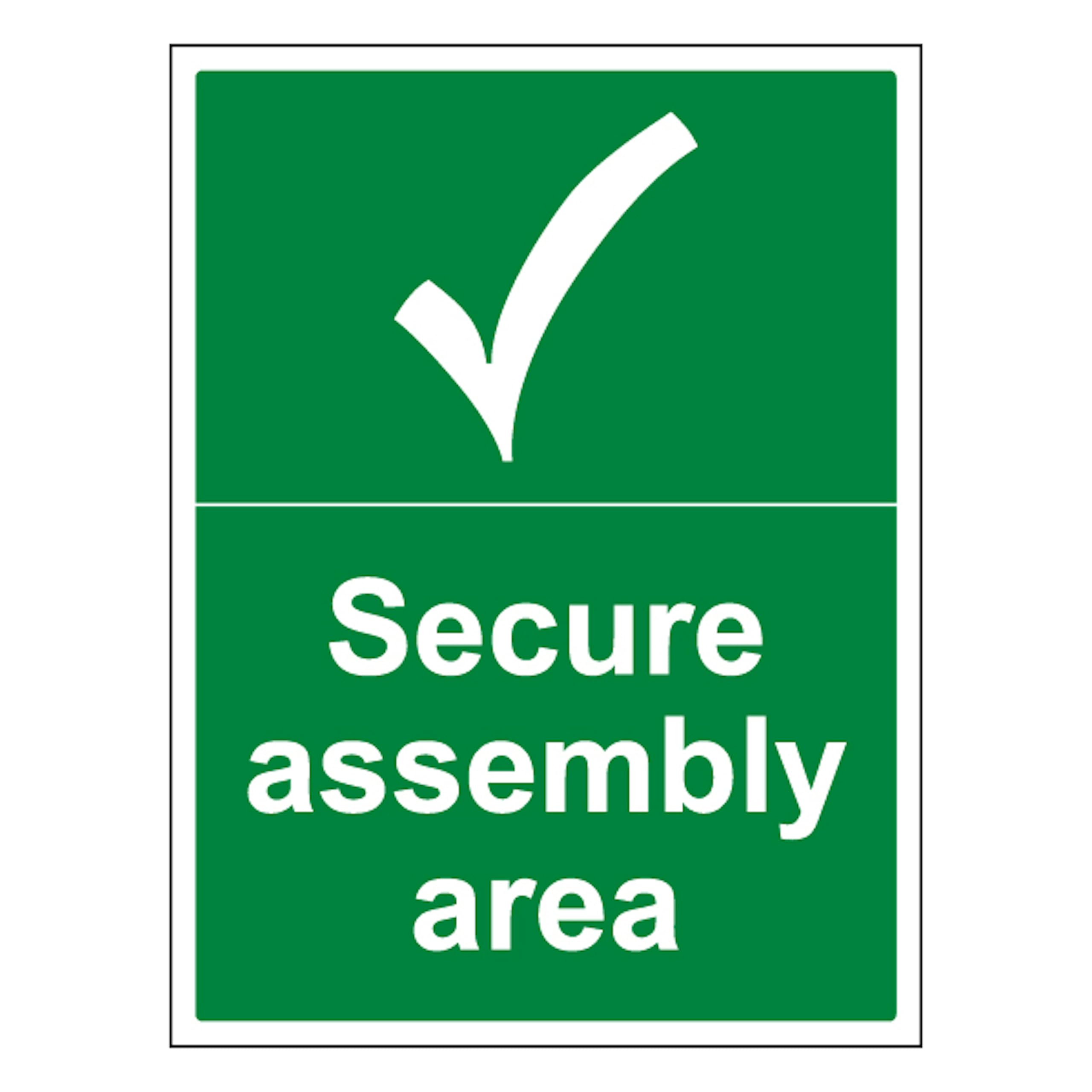 V Safety Secure Assembly Area with Tick - Portrait 200 x 300mm - 3mm Aluminium Composite Safety Sign