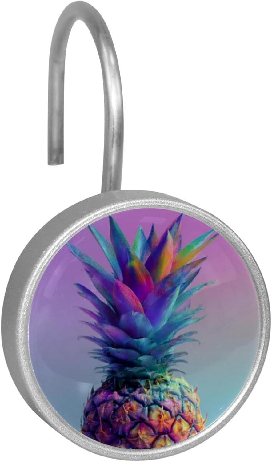 12PCS Colorful Pineapple Tropical (3) Shower Curtain Hooks Rings for Bathroom, Decorative Shower Curtain Hooks Rods Curtains and Liner