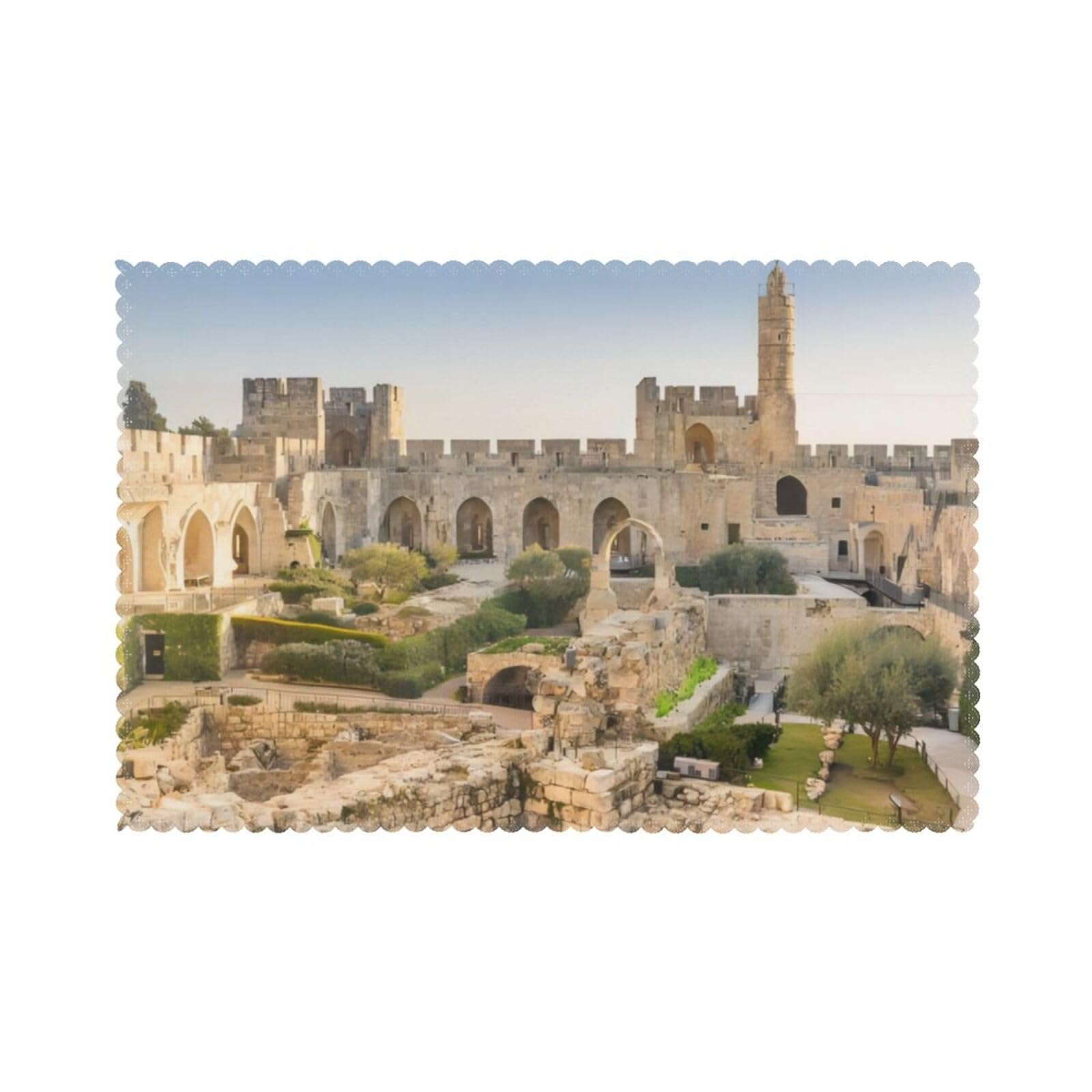 Israel At The Tower Of David Printed table mat set (6 pieces) - Aesthetic upgrade for family gatherings and hotel banquets