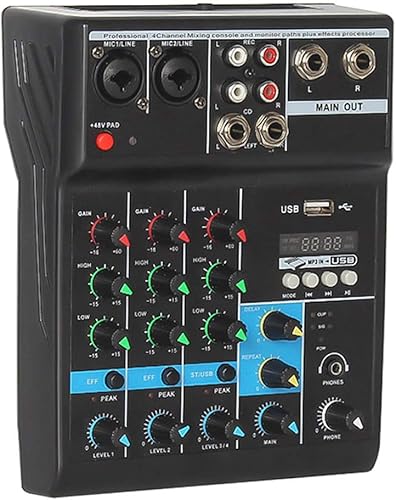 ALPOWL - Mezclador de audio profesional sistema de consola de placa de sonido interfaz de 4 canales USB digital Bluetooth MP3 entrada de computadora