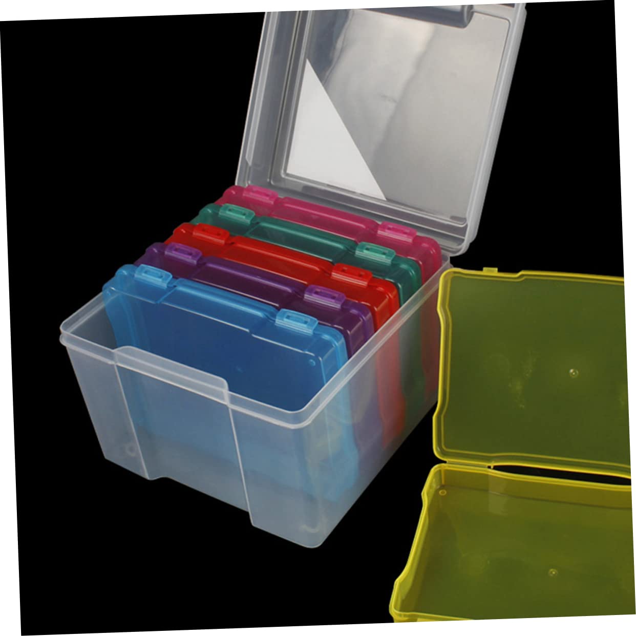 WOONEKY Fotoaufbewahrungsbox mit Trennwänden Kartensortierfach für Grußkarten und Fotos Transparente Kunststoffbox 6 Stück
