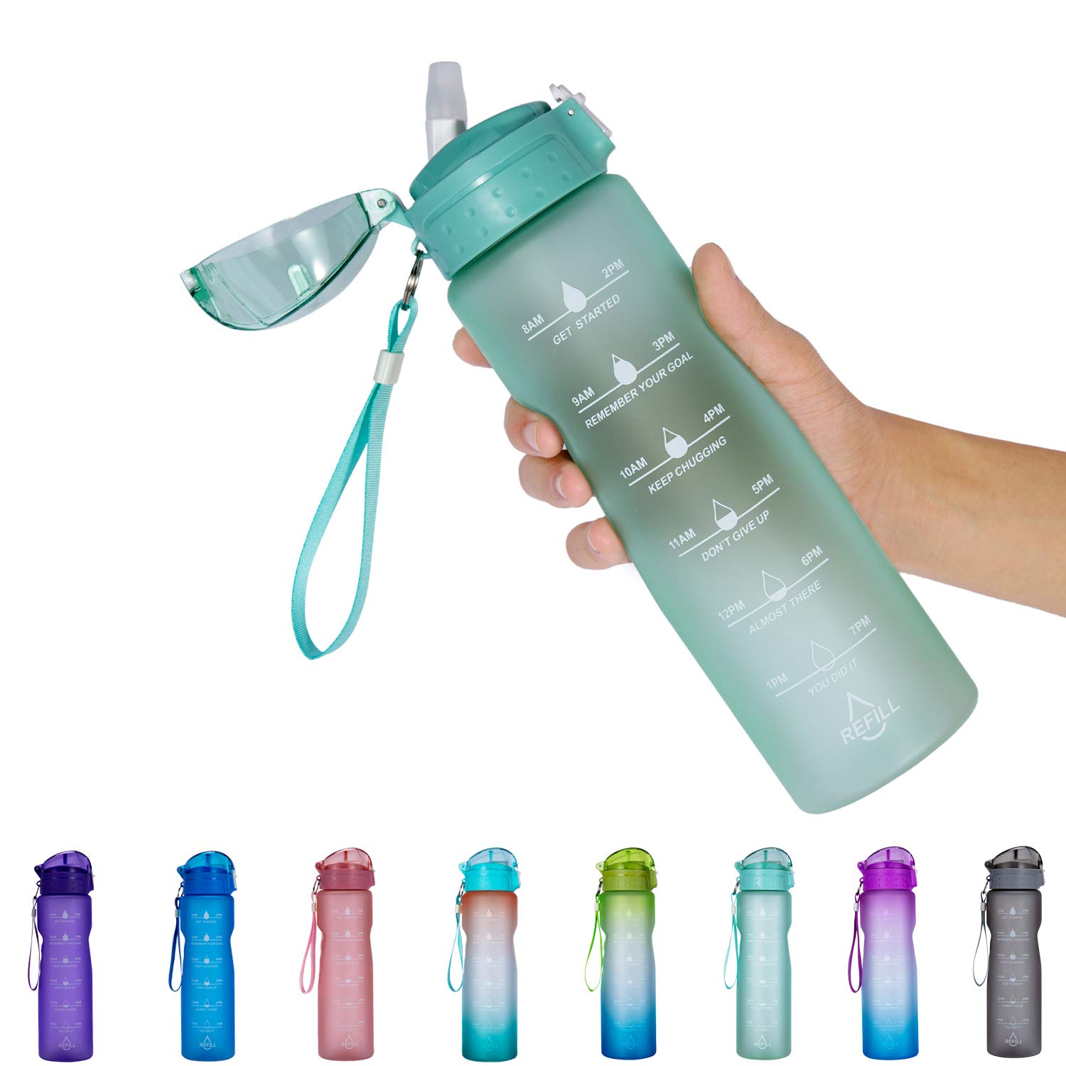 24oz / 32oz / 50oz Motivational Water Bottle with Time Marker & Straw- Water Tracker Bottle Leakproof BPA Free for Fitness Sports Outdoors and Office