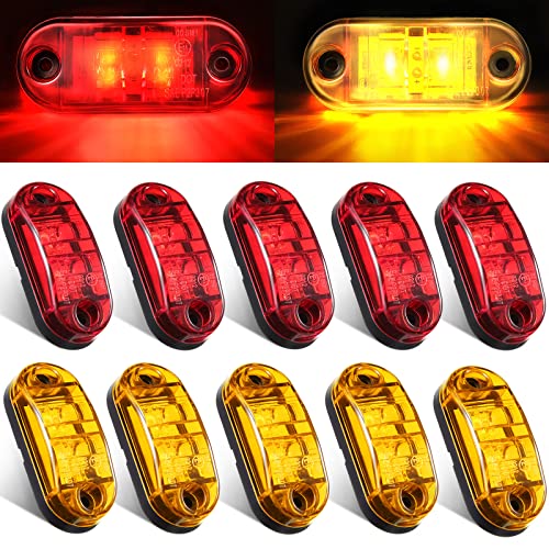 Tallew 10 Pcs 2.5 Inch LED Trailer Lights 2 Diode Waterproof LED Trailer Side Marker Oval Signal Running Lights for Truck Boat Rv(Amber, Red)