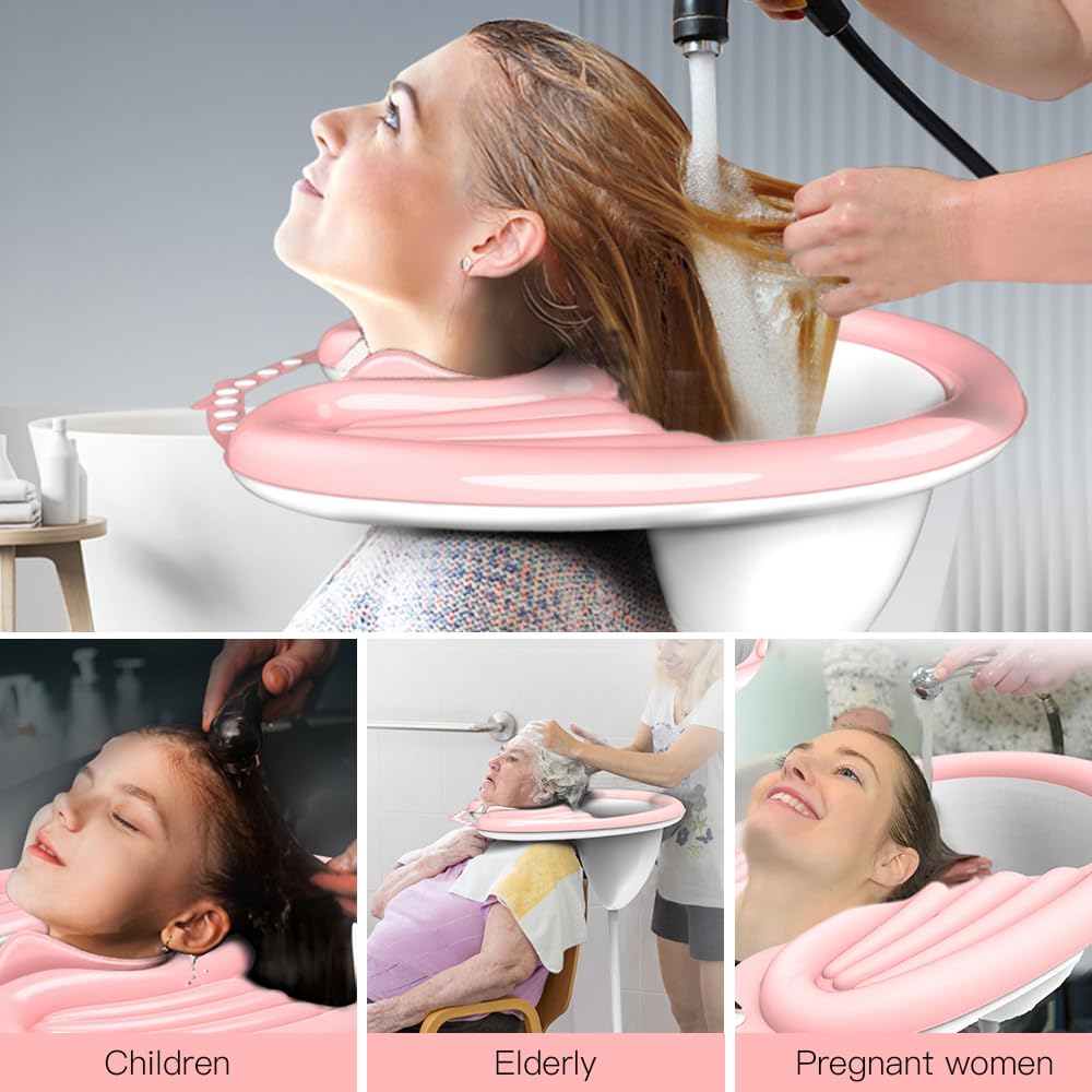 Lavabo inflable portátil para champú, bandeja para lavar el cabello, Peluquería Lavado Champú Cuenca, Lavabo de champú móvil Plegable portátil de plástico para Embarazadas, discapacitados