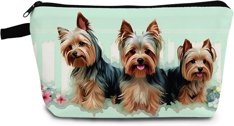 Necessaire pequena YULUENZE com estampa Yorkshire Terrier 03 e zíper metálico