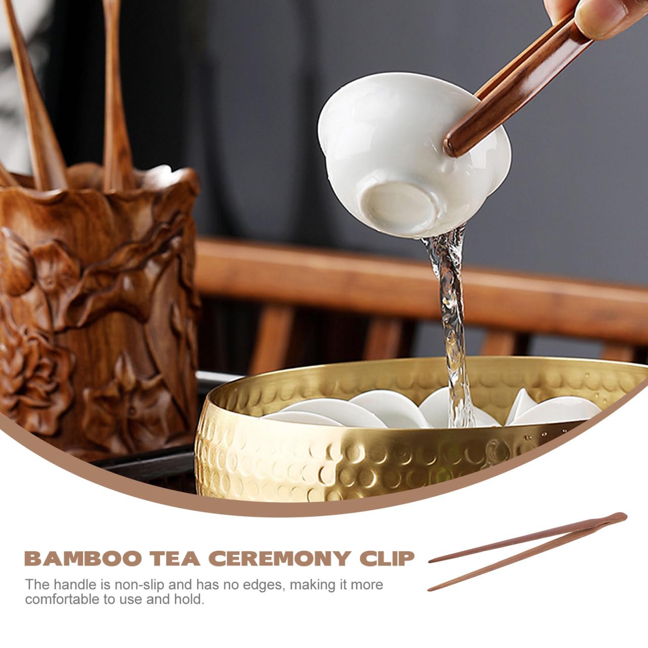 SHOWERORO 1pc Bamboo Tea Ceremony Clip Ergonomic Food Tong for Tea Bread Vegetables Non-slip Kitchen Tongs for Outdoor Activities Home Use