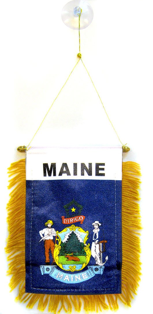 AZ FLAG, Maine Mini Banner, 6'' x 4'', 100% Polyester US state of Maine Small Pennant for Car