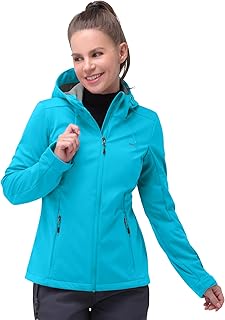 Damen Softshelljacke Wasserdichte Winddichte Funktionsjacke Atmungsaktive Übergangsjacke Leichte Fahrradjacke mit Kapuze Windbreaker zum Laufen, Radfahren, Wandern