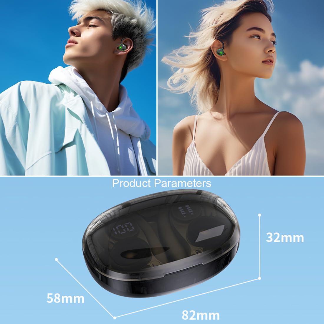 Bezprzewodowe słuchawki nauszne Bluetooth 5.3, wodoodporne IPX5, inteligentne dotykowe bezprzewodowe słuchawki, odpowiednie do biegania, jazdy na rowerze, słuchawek fitness, wyświetlacz LED