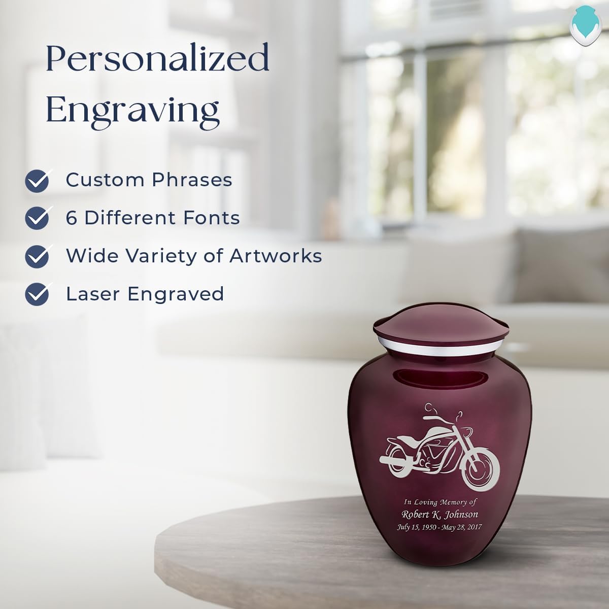 Geturns - Small Personalized Motorbike Cremation Urns for Human Ashes I Cherry Purple Funeral Urn for Men and Women I Holds up to 44 Cubic Inches