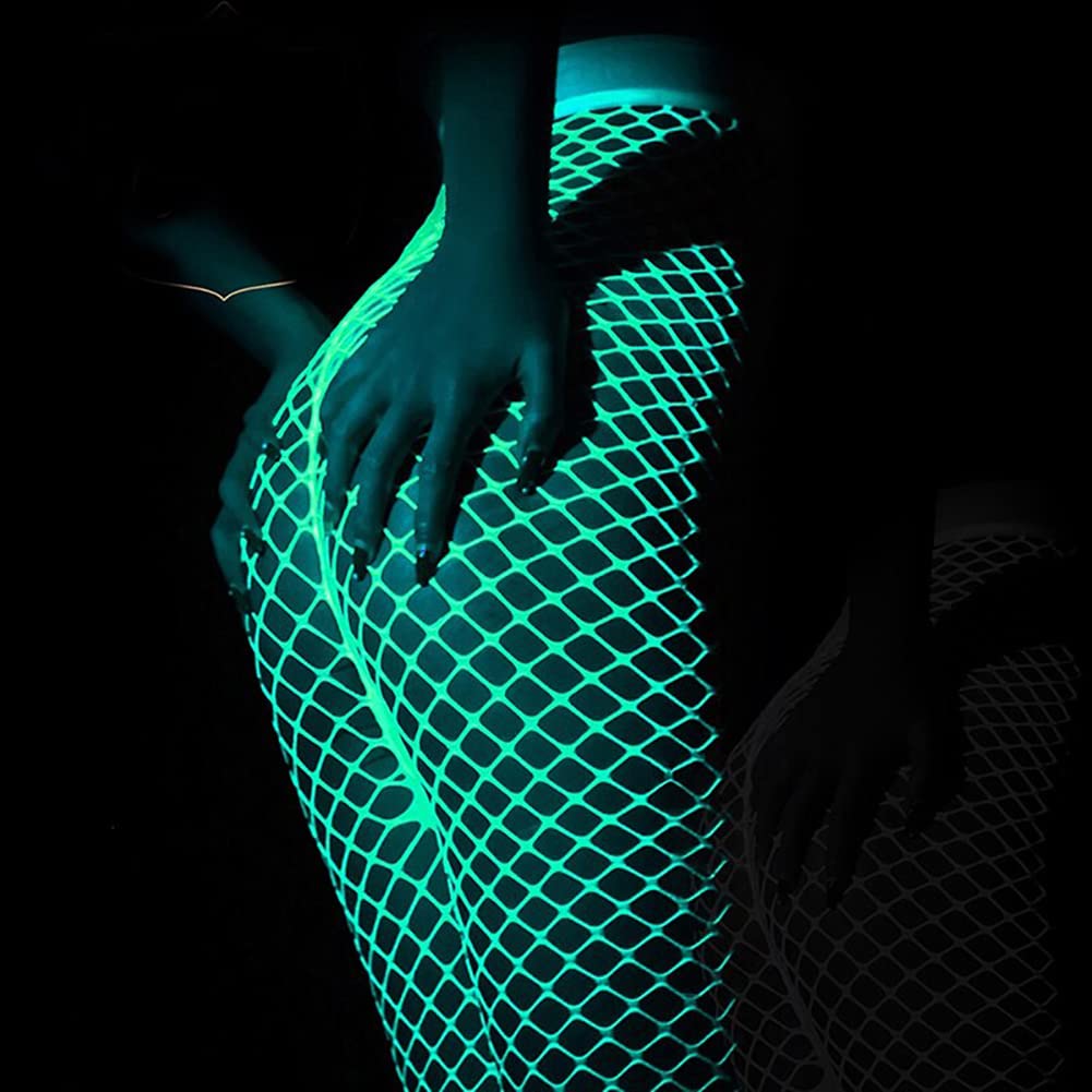 DTWAWA Glow in the Dark Fishnets Stockings, High Waist Tights Party Stockings for Womens: One Size White-green