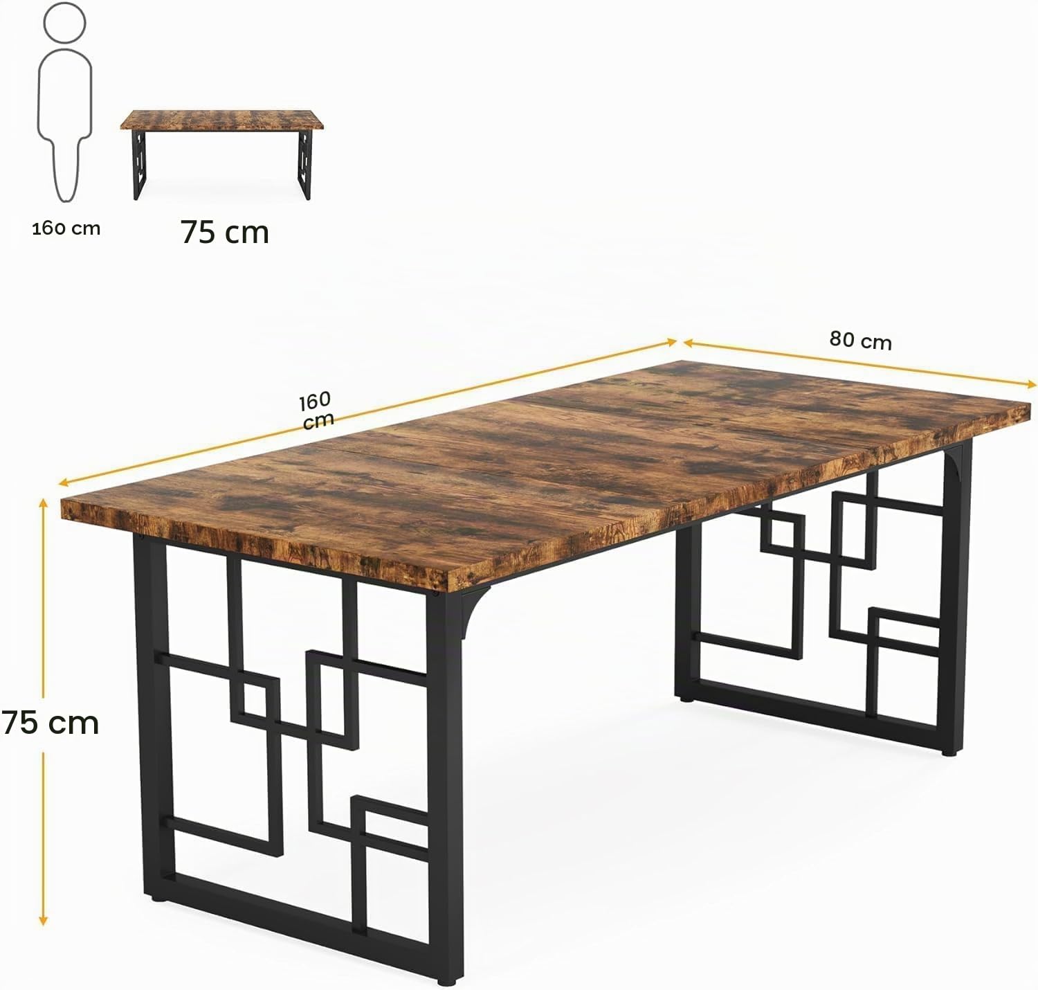 Lailang 160cm Escritorio de Madera, Mesa Escritorio Grande, Mesa de Oficina despacho, Mesa Ordenador e Impresora, 160 x 80 x 75 cm, Marrón rústico