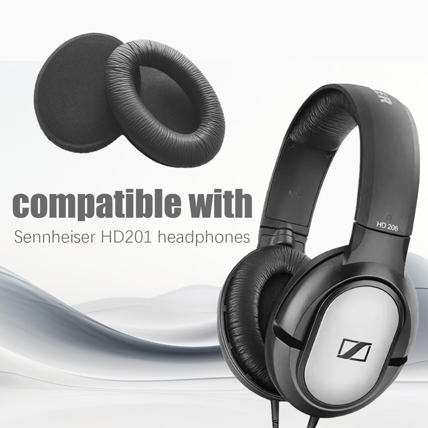 INF Ersatz-Ohrpolster Für Sennheiser HD201 – 1 Paar, Schwarz, Aus Kunstleder & Memory-Schaum