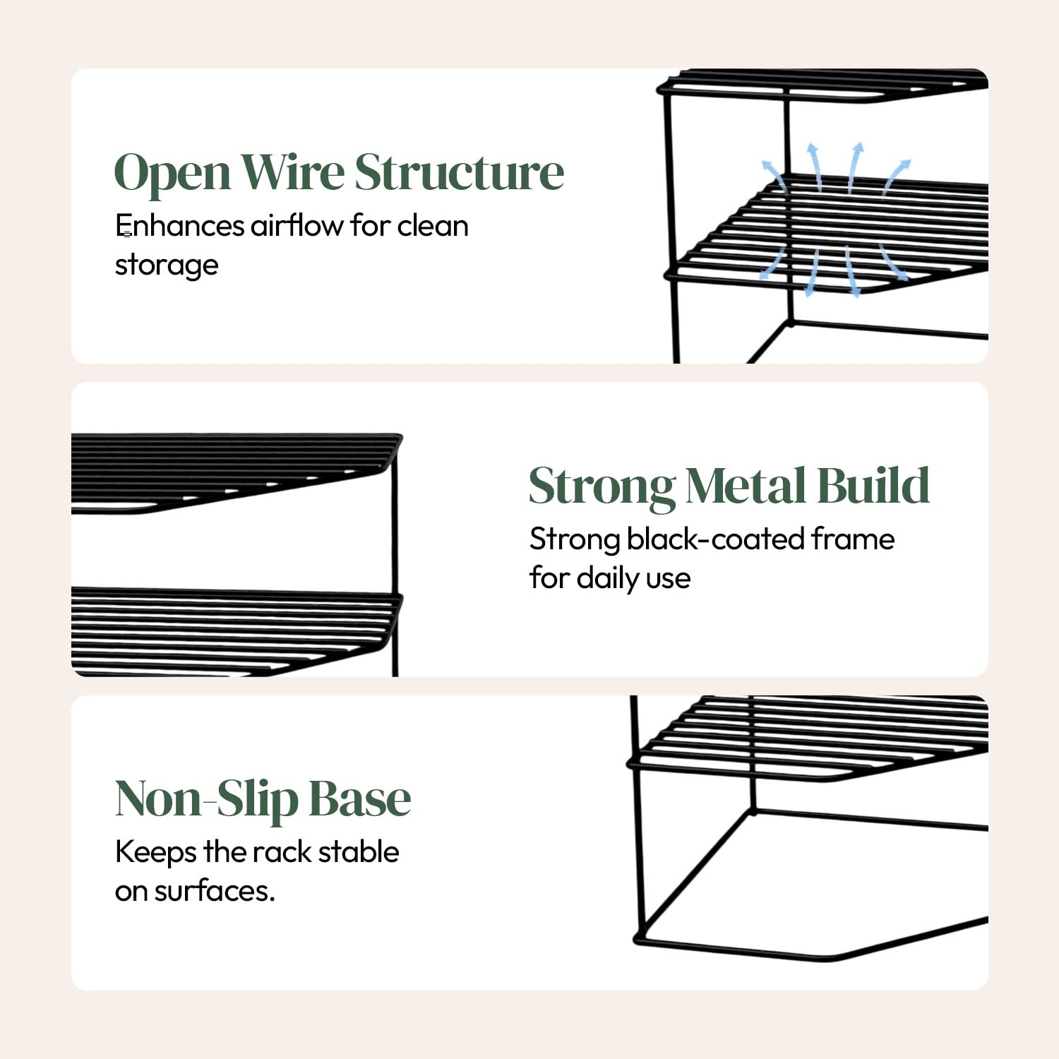 WonderStand KONA - Scaffale angolare in acciaio GI a 3 livelli: una soluzione versatile per organizzare piatti e piatti da cucina (nero)