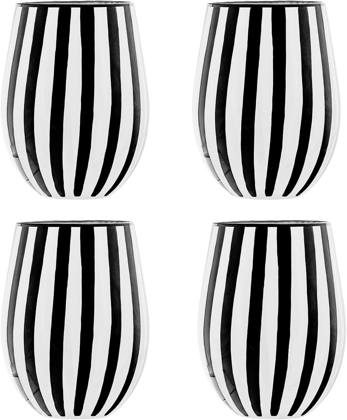 10 Strawberry Street Black & White Stripe Glassware, Flute, Set of 4