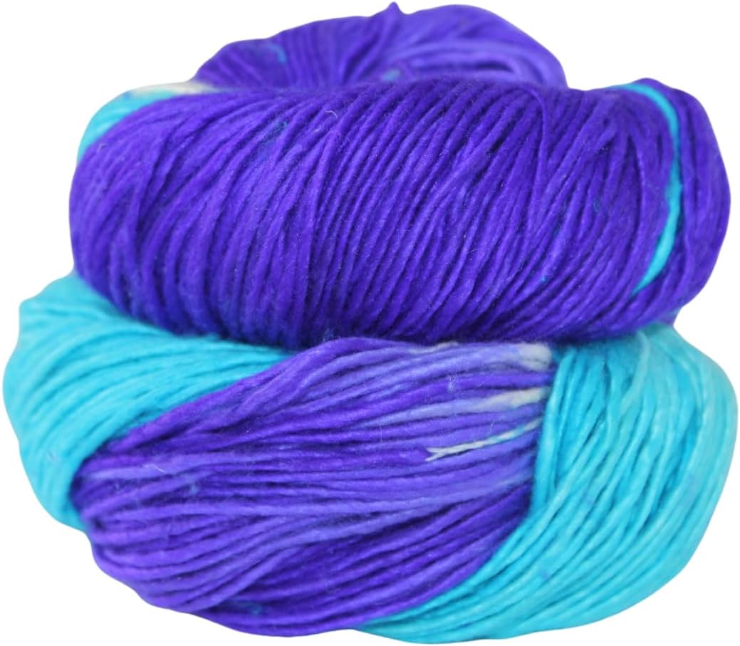 Knitsilk Top Yarn-Mulberry Silk Roving Yarn in Shades of Purple Blue White | Hand Tie & Die | 225 Yards carded Pure Silk (Pack of 1) (100 Gram)