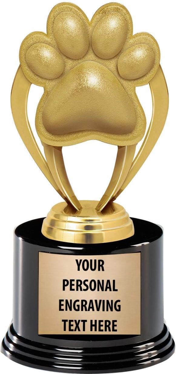 Crown Awards Paw Print Trophies with Custom Engraving, 7.25" Personalized Gold Paw Print Trophy On Deluxe Round Base Prime