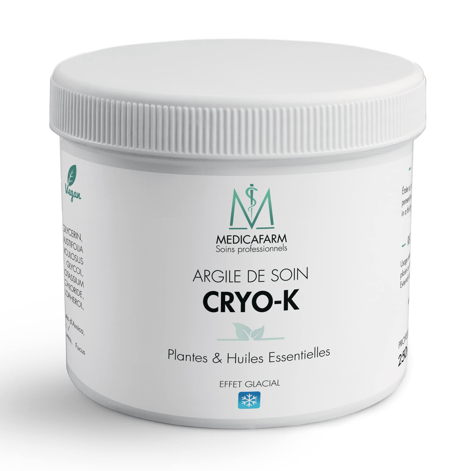 MEDICAFARM - Argile de soin CRYO-K - Aux plantes et huiles essentielles - Effet glacial - Aide à soulager les douleurs et améliorer confort circulatoire - Pot 250 g
