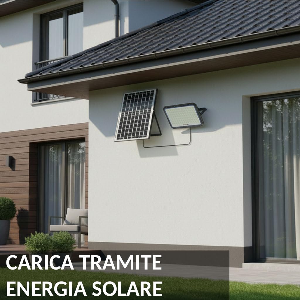 Faro LED Solare 2000W Esterno con Pannello Fotovoltaico IP65 Impermeabile Telecomando Luce Potente Giardino Cortile Strada Sensore Crepuscolare Lampada LED Alta Luminosità