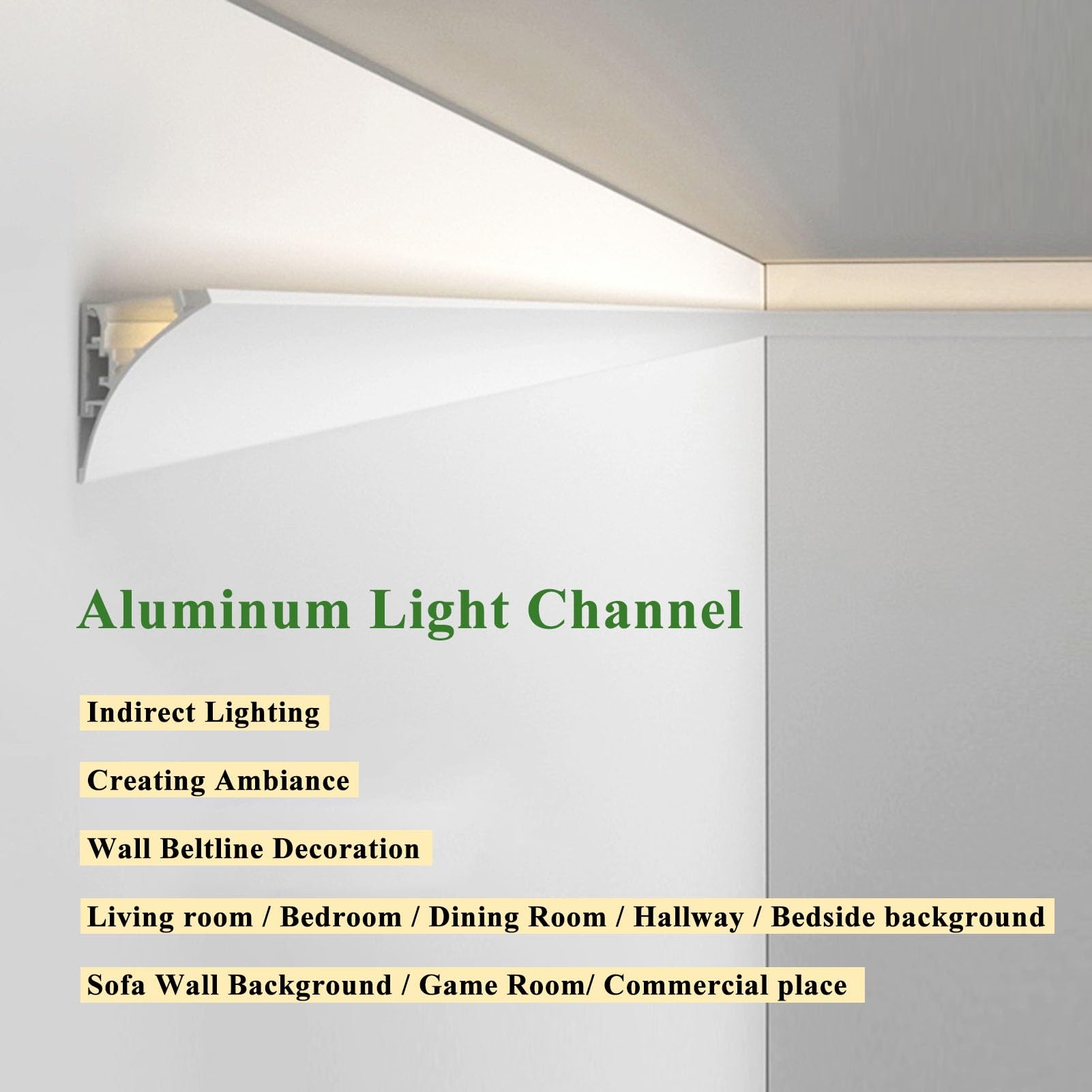 LED-Aluminium-Kanalprofil für Oberflächenmontage, Diffusorschiene für Wandwascher, Buchtenbeleuchtung, indirekte Umgebungsform für Wände und Decken