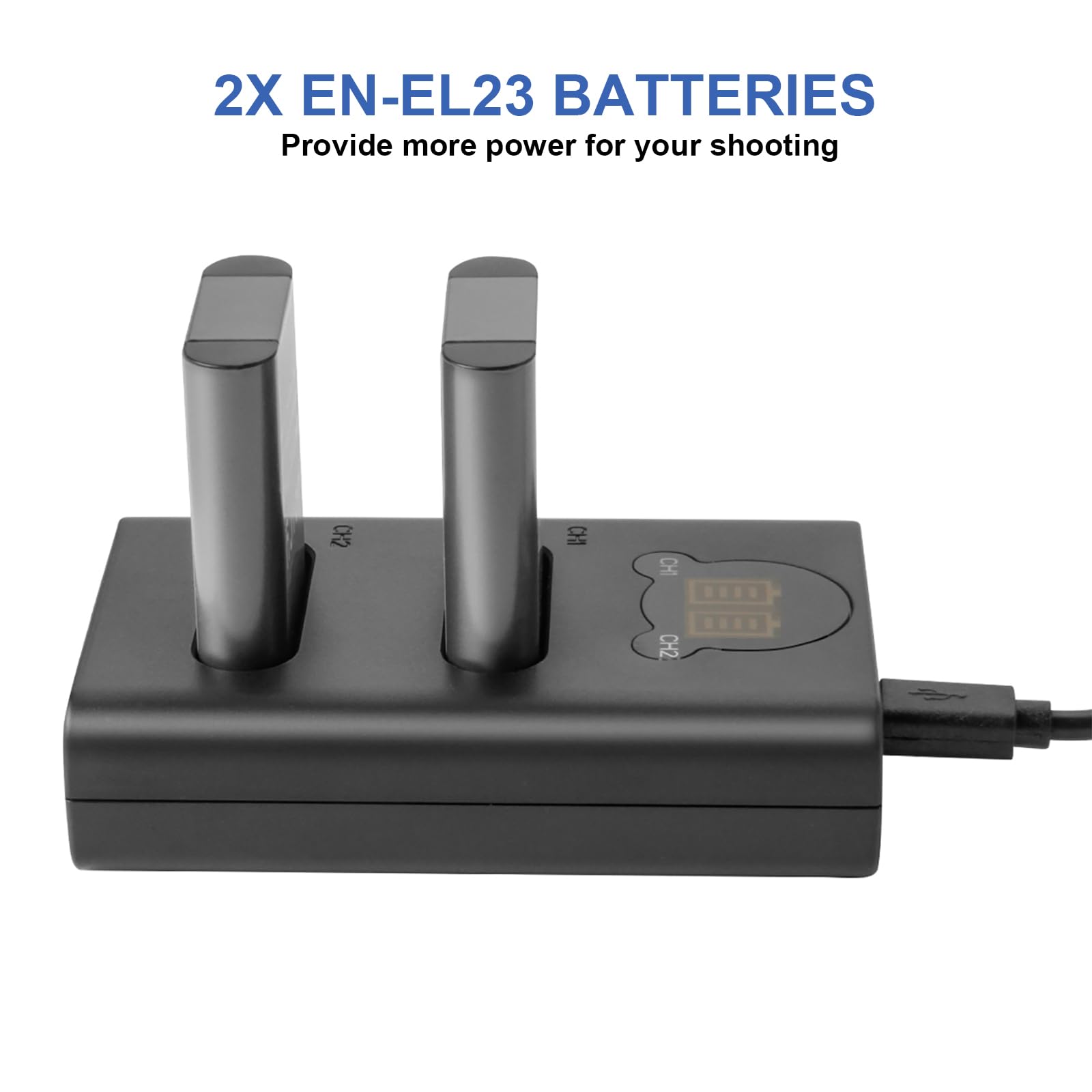 HOSAN 2 Batterie EN-EL23 2000mAh + Doppio Caricabatterie USB Per Nikon Coolpix P600, P900, P950, S810C - 2