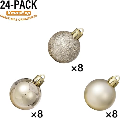Miniatura 380 de XmasExp Juego de 24 mini esferas de Navidad inastillables para bolas de árbol de Navidad de 1.181 in/1.18 pulgadas (oro rosa)