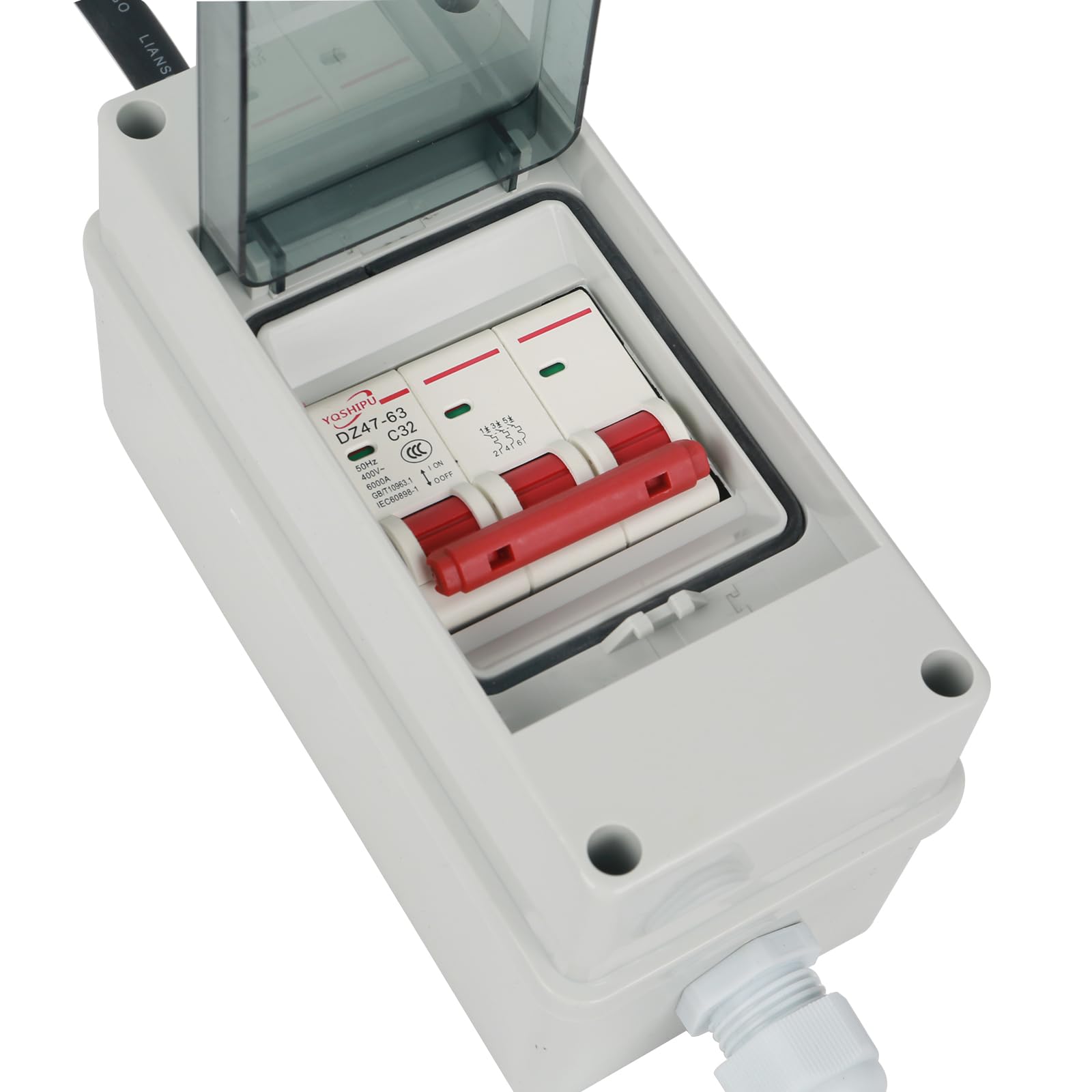 MENAYODA Adaptador CEE 63 A 400 V macho a 32 A 400 V acoplamiento de alta corriente con disyuntor 32 A – IP44 CEE enchufe H07RN-F 5G4/5G6 de goma 5 x 2,5 mm