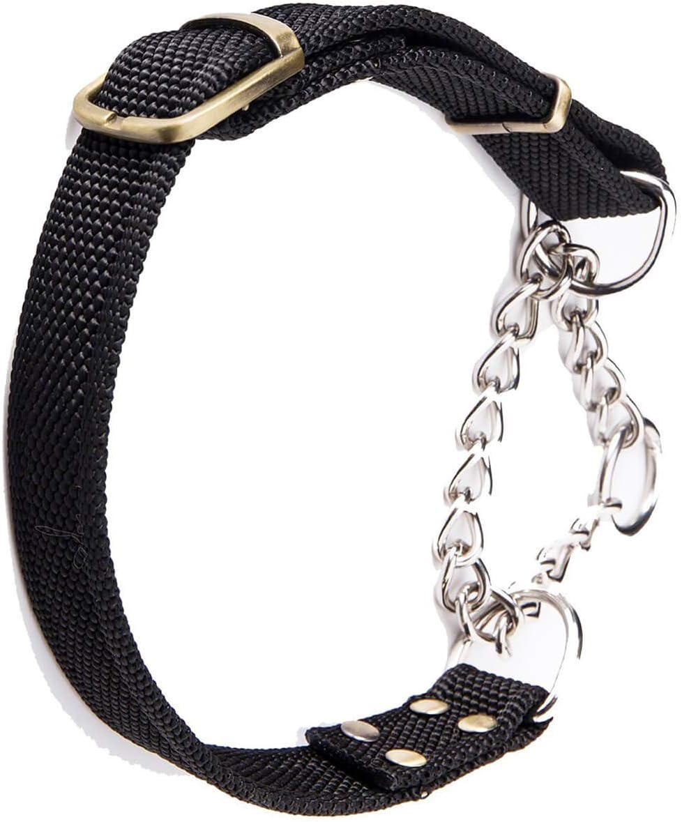 WePet Stainless Steel Nylon Chain Martingale Collar Comfort Heavy Duty Large Dog Collar Escape Perfect for Training Walking Running and High Activities 250lb Pull Proved (Large, Black)
