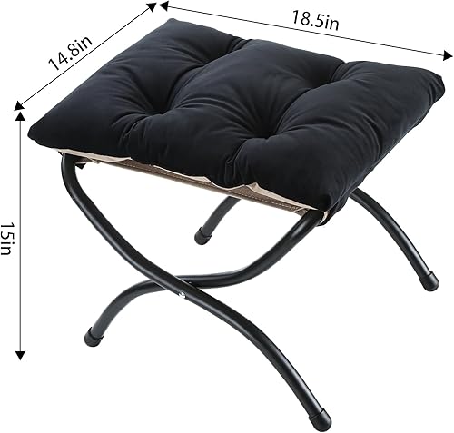 Miniatura 5 de Taburete plegable de 15 pulgadas, reposapiés de acento pequeño, elegante otomana plegable con marco de metal, reposapiés plegable tapizado Morden