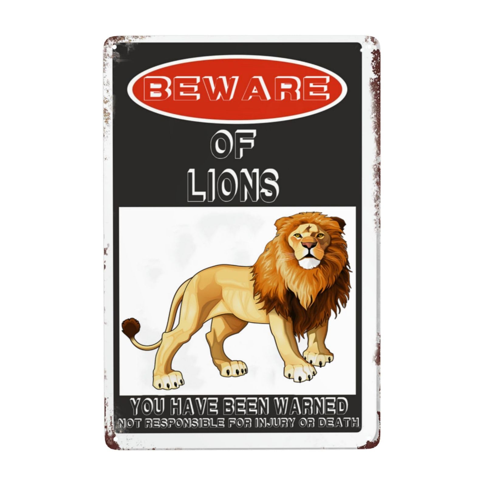 Scvgfdxzs Tin-06 Beware Of Lions Sign, Rust Free Beware Of Lions Warning Signs, Pre-Drilled Holes For Easy Mounting Outdoor Use For Fence Door Or Gate 8X12 Inch