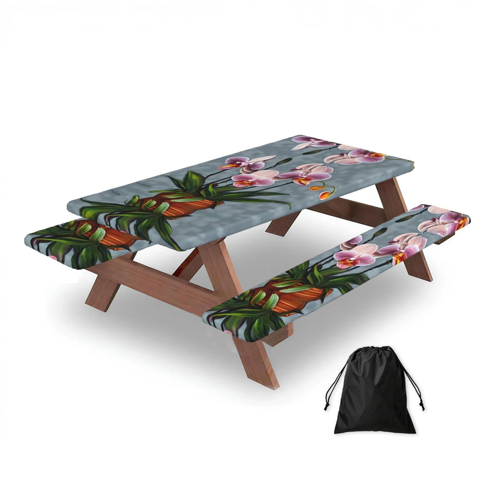 Zqytgfdc Black Blooming Orchids Rectangular Water-Repellent Picnic Tablecloths, Outdoor Camping, Picnic, Bbq