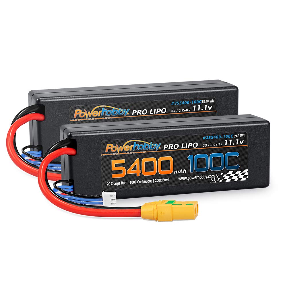 Powerhobby 3S 11.1V 5400mAh 100C LiPo Battery (2 Pack) With XT90 Plug | Hard Case For Arrma Kraton, Outcast, Typhon & Other 1/8 Scale RC Cars