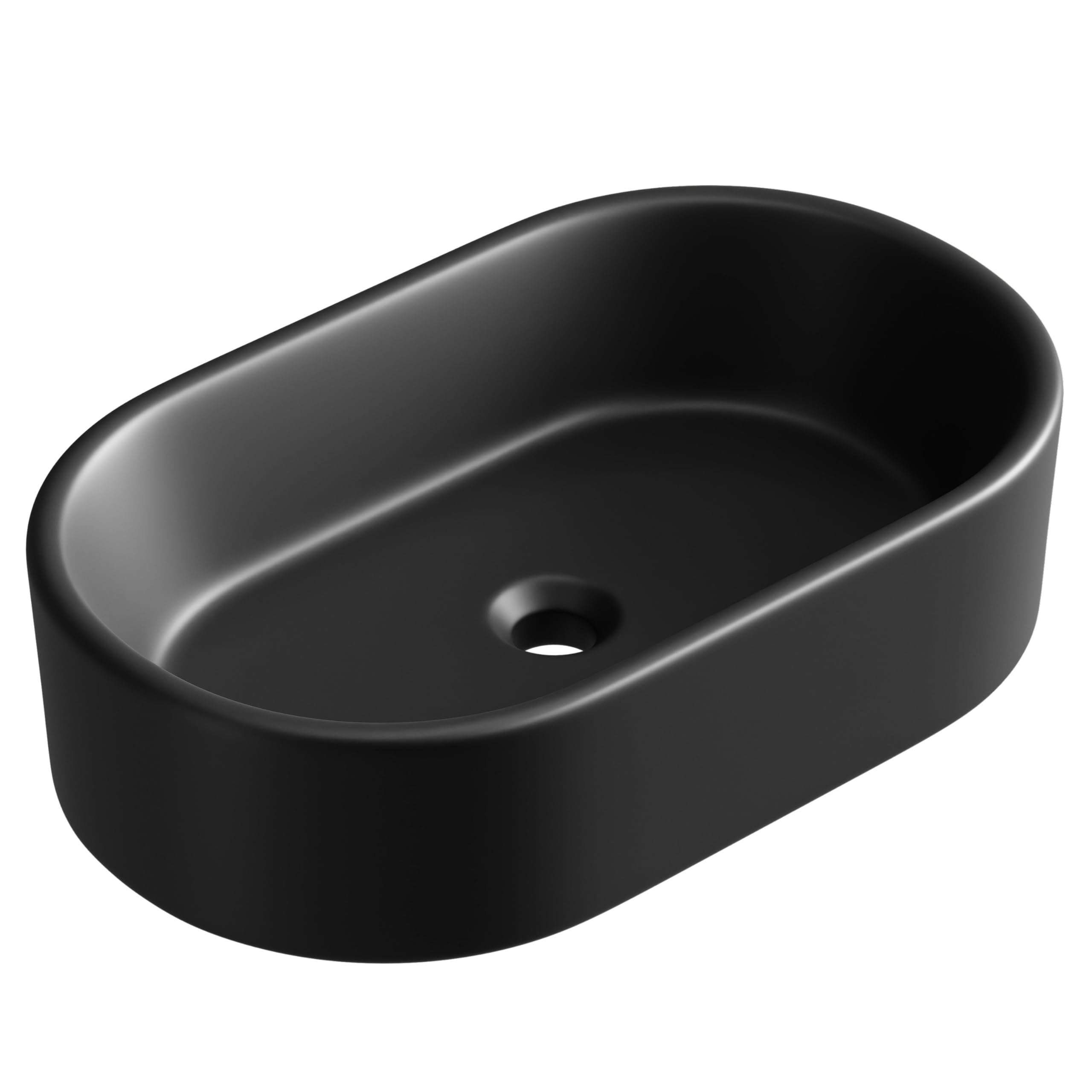 Planetmöbel Aquil Elegante lavabo ovale | Lavabo da appoggio per bagno e WC degli ospiti | Lavabo a mano senza foro per rubinetto e troppopieno, nero, 55 x 34 x 14 cm